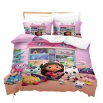 (Family, 135x200cm/53.1*78.7in) 3-Piece Quilted Duvet Cover Set, Gabbys Dollhouse Cartoon Print Kids Bedding